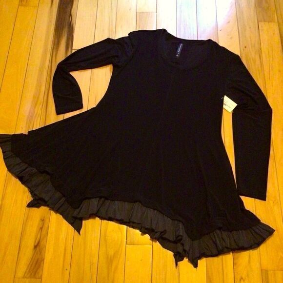 GERSHON BRAM BLACK RAW EDGE HEMLINE TUNIC M NWT - Picture 5 of 9